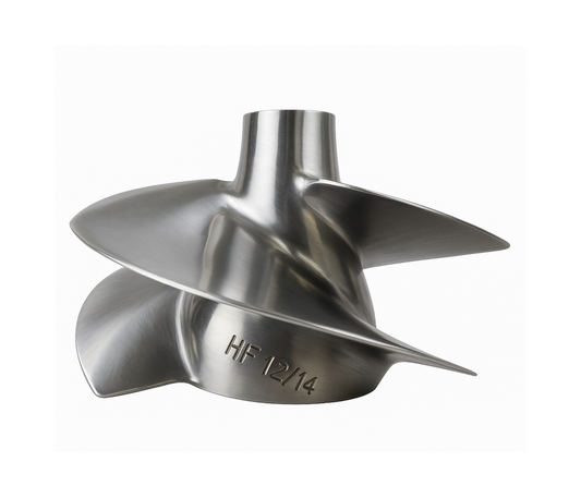 Polished Stainless Steel PWC Impeller – Fits Sea-Doo Spark – 140mm 12/14 Pitch – Jet Ski Replacement Impeller – Marine-Grade Stainless Steel – Part #HF-12/14
